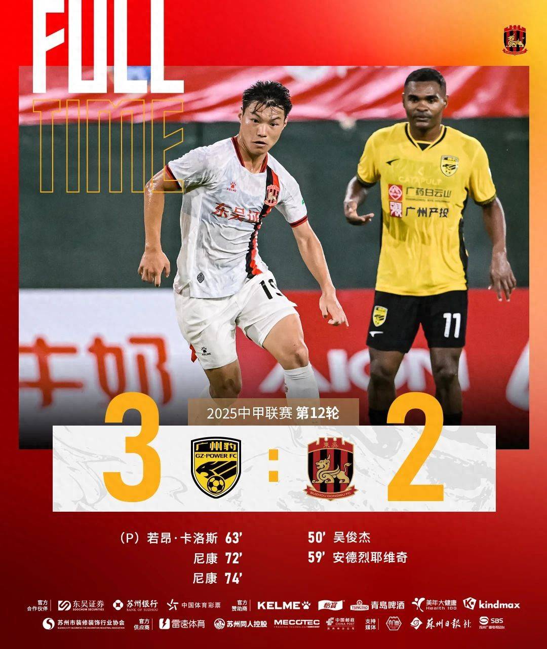 关于中甲联赛：广东三队保持不败，广州豹“让二追三”险胜的信息